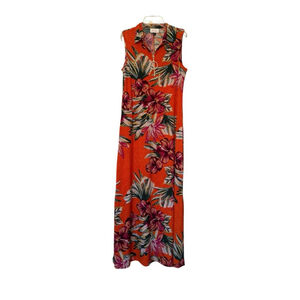 EUC Women's Ivy Lane Maxi Dress Size M Orange Floral Sleeveless Resort